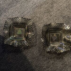 2 CARNIVAL GLASS DIAMOND POINT FLUTED CANDY DISHES